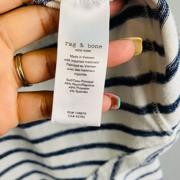 Rag & Bone Striped Long Sleeve Tee Size Medium Blue White Relaxed Fit Casual - Picture 4 of 8